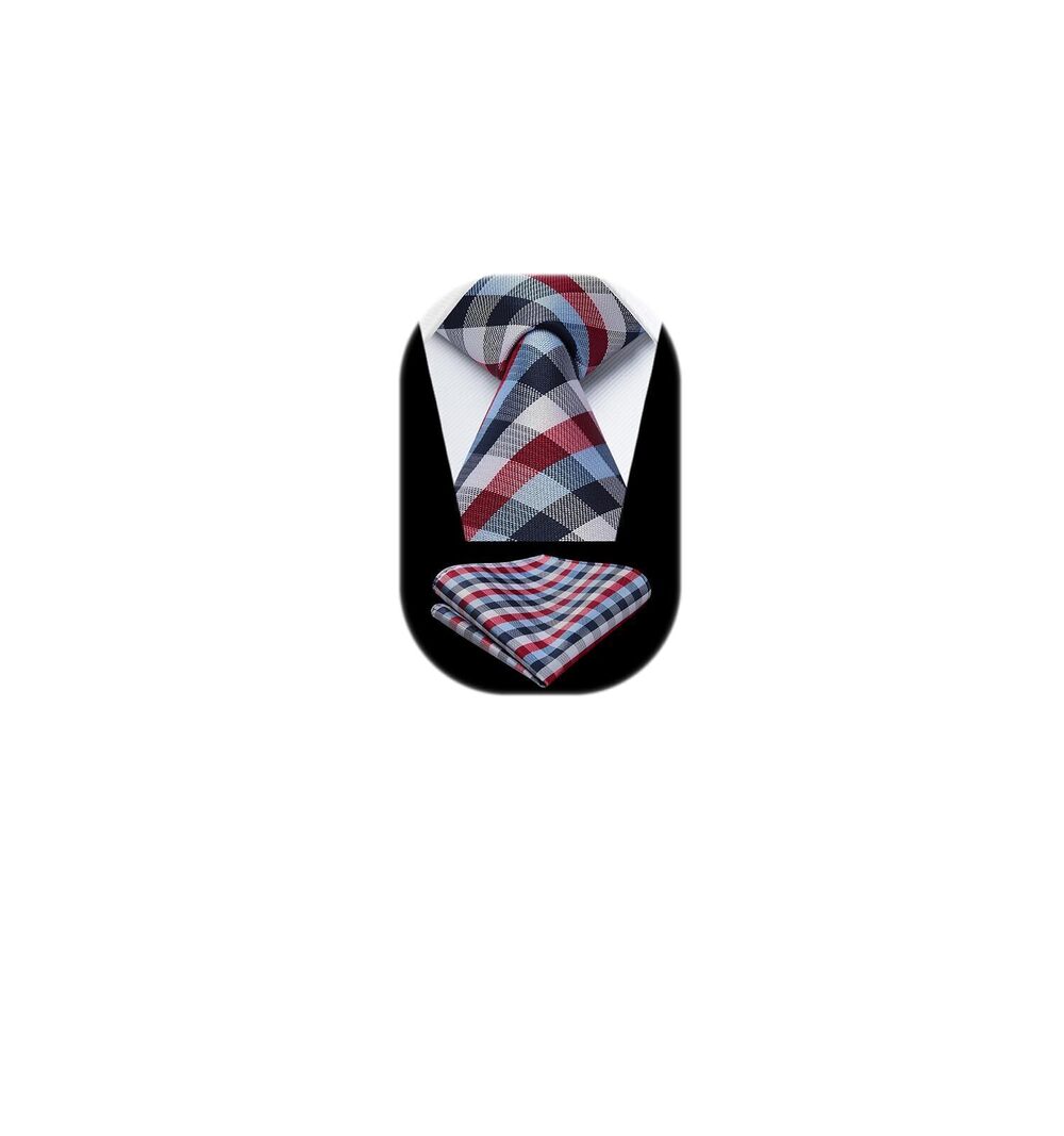 5174 Ties - Blue Red Plaid Neck Tie & Handkerchief Set for Formal Occasions